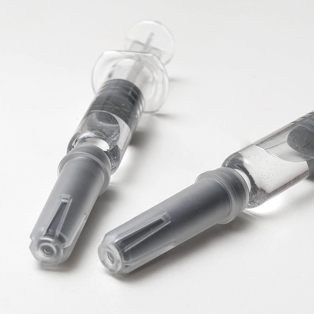 Top 5 Injectable Types For Parenteral Products. Picture of pre-filled syringes in a white background